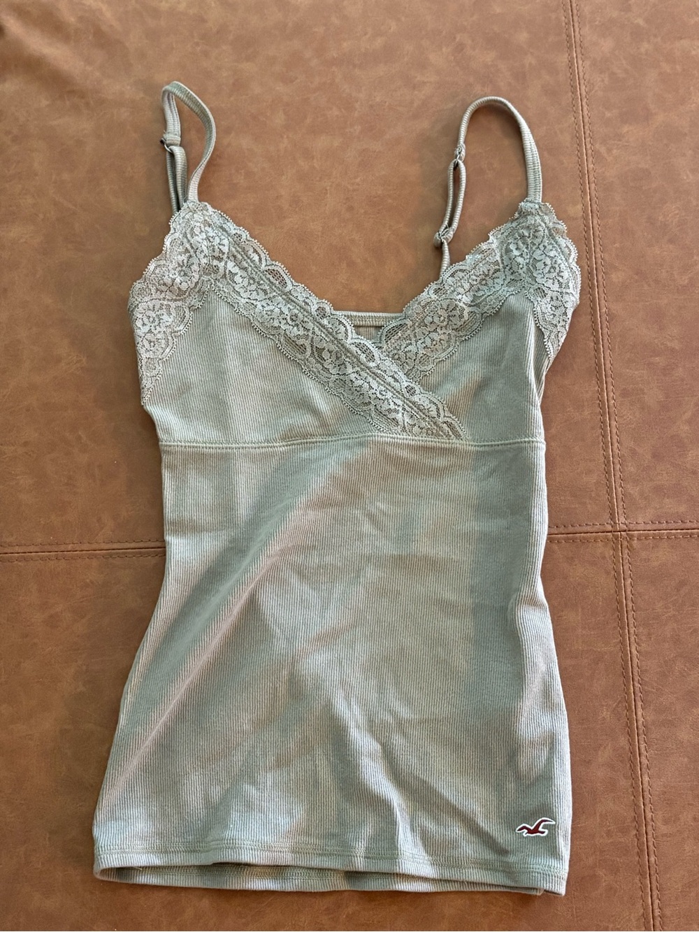 Hollister Lace-Trim Ribbed Cami Tank - Sage